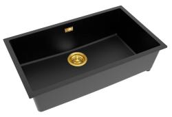 Pure.Sink Eternal Quartz Zwarte Spoelbak 70x40 cm Onderbouw en Opbouw met Automatische Gouden plug