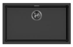 Pure.Sink Eternal Quartz Black Sink, 70x40 cm, Under-Mount and Over-Mount, with Automatic Plug Gun metal 