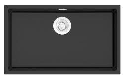 Pure.Sink Eternal Quartz Black Sink, 70x40 cm, Under-Counter and Over-Counter Models with Automatic White Stopper