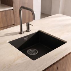 Pure.Sink Eternal Quartz Black Sink, 40x40 cm, Flush-Mount and Under-Counter, with " " plug Gun metal 