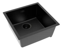 Pure.Sink Eternal Quartz Zwarte Spoelbak 40x40 cm Vlakinbouw en Onderbouw met Zwarte plug