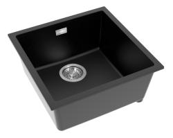 Pure.Sink Eternal Quartz Zwarte Spoelbak 40x40 cm Vlakinbouw en Onderbouw met RVS plug
