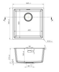 Pure.Sink Eternal Quartz Beige Spoelbak 40x40 cm Vlakinbouw en Onderbouw PEG4040F-38