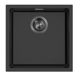 Pure.Sink Eternal Quartz Black Sink, 40x40 cm, Flush-Mount and Under-Counter, with Automatic " " Plug Gun metal 