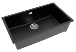 Pure.Sink Eternal Quartz Zwarte Spoelbak 70x40 cm Vlakinbouw en Onderbouw met RVS plug