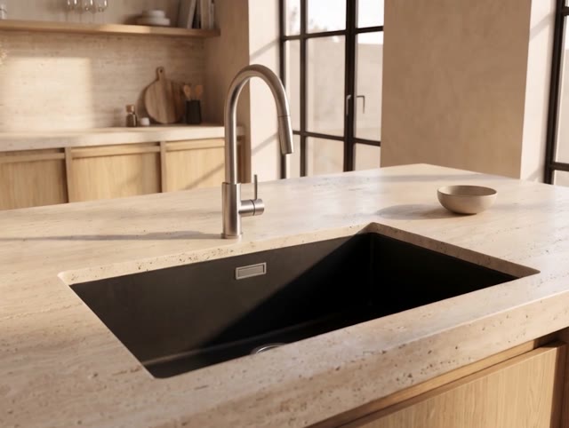Pure.Sink Eternal Quartz Zwarte Spoelbak 70x40 cm Vlakinbouw en Onderbouw met RVS plug