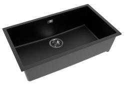 Pure.Sink Eternal Quartz Zwarte Spoelbak 70x40 cm Vlakinbouw en Onderbouw met Gun metal plug