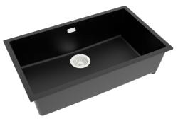 Pure.Sink Eternal Quartz Zwarte Spoelbak 70x40 cm Vlakinbouw en Onderbouw met Witte plug