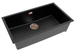 Pure.Sink Eternal Quartz Zwarte Spoelbak 70x40 cm Vlakinbouw en Onderbouw met Automatische Koperen plug