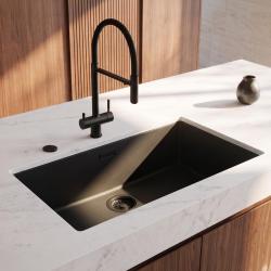 Pure.Sink Eternal Quartz Black Sink, 70x40 cm, Flush-Mount and Under-Counter, with Automatic Black Stopper