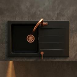 Black Reversible Sink with Drainboard, Countertop Mount, 76x43 cm