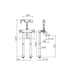 Mezclador termostático de pie Huber Croisette para bañera cromado CST3901021