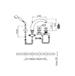 Mezclador termostático Huber Croisette para bañera de 4 orificios cromado CST7601021