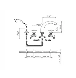 Mezclador Victoriano Huber para Baño con 4 Orificios y teleducha cromado VT00026021