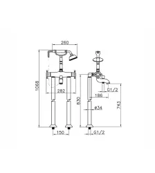 Mezclador Termostático de Pie Huber Victorian para Baño con teleducha cromado VTT3901021